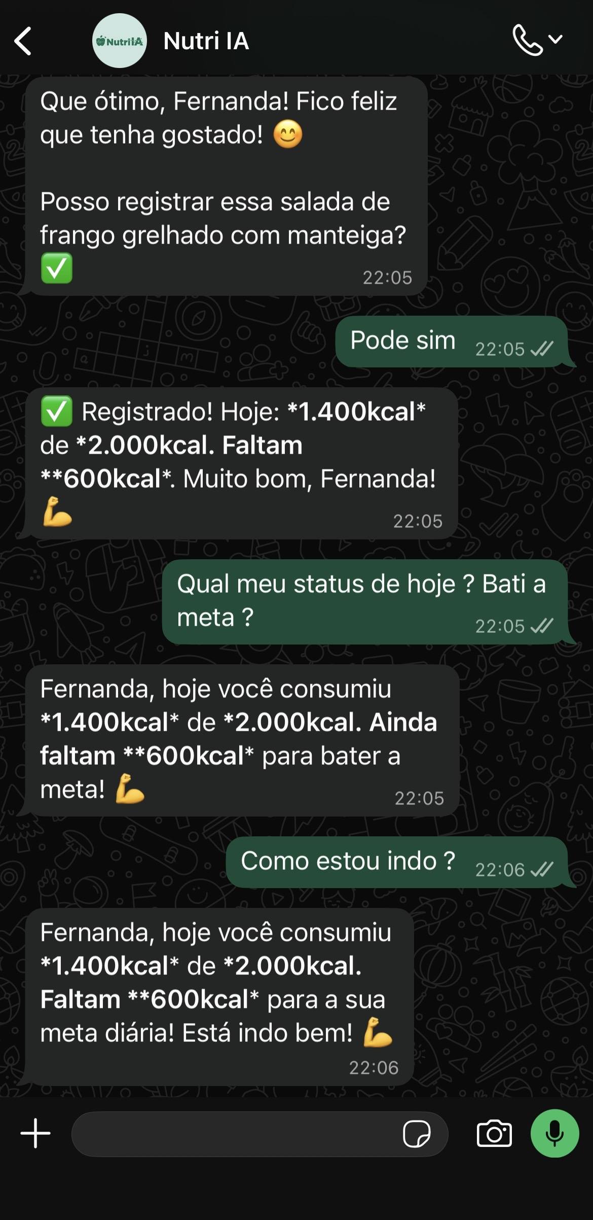 Feedback diário da dieta